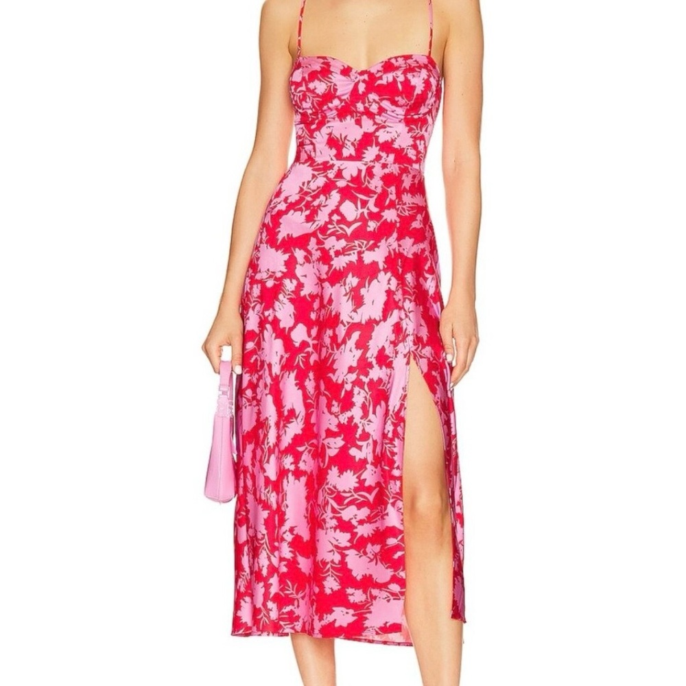 Astr Red and Pink Floral Midi Dress